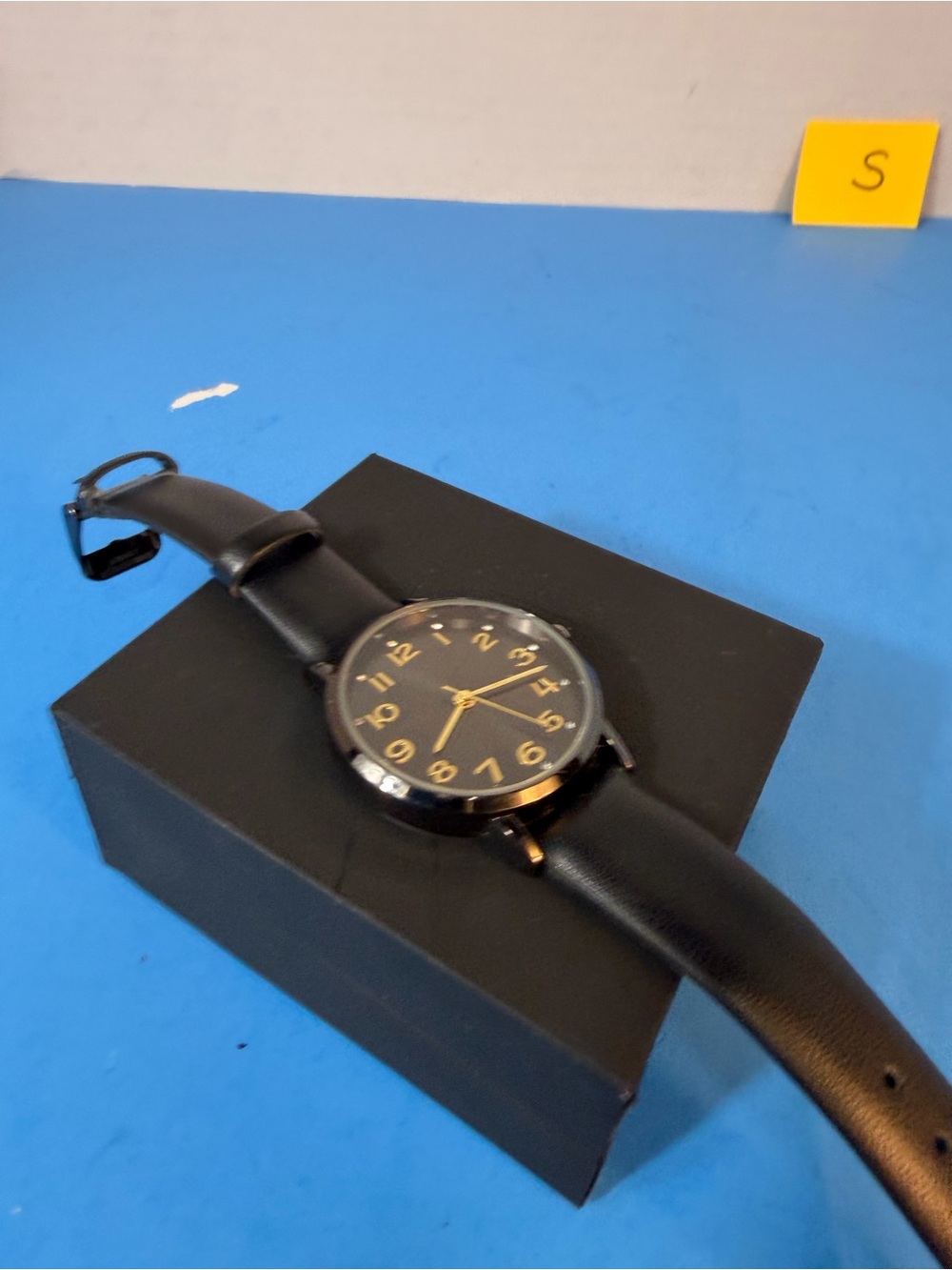 Classic Black Leather Watch with Gold Accents
